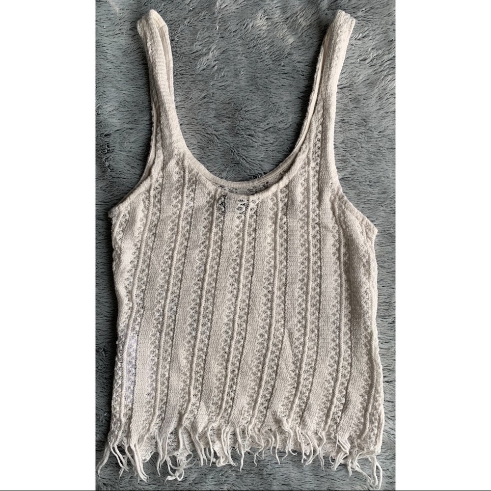 FREE WITH PURCHASE 🤎 Topshop Cream Knit Fringe Trim Sleeveless Tank